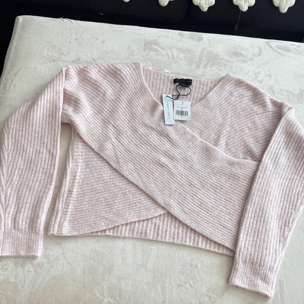 Pink V-Neck Ribbed Sweater